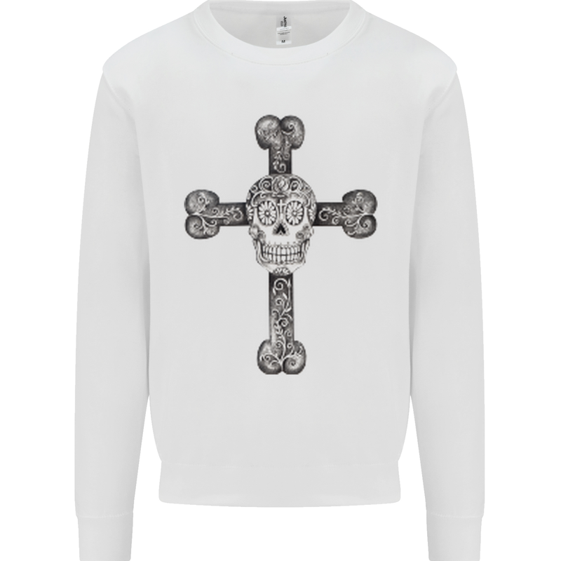 Day of the Dead Sugar Skull Cross Mens Sweatshirt Jumper White