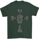 Day of the Dead Sugar Skull Cross Mens T-Shirt Cotton Gildan Forest Green