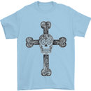 Day of the Dead Sugar Skull Cross Mens T-Shirt Cotton Gildan Light Blue