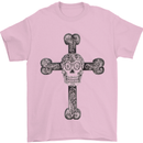 Day of the Dead Sugar Skull Cross Mens T-Shirt Cotton Gildan Light Pink