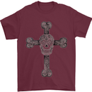 Day of the Dead Sugar Skull Cross Mens T-Shirt Cotton Gildan Maroon