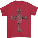 Day of the Dead Sugar Skull Cross Mens T-Shirt Cotton Gildan Red