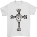 Day of the Dead Sugar Skull Cross Mens T-Shirt Cotton Gildan White