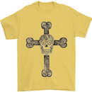 Day of the Dead Sugar Skull Cross Mens T-Shirt Cotton Gildan Yellow