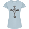 Day of the Dead Sugar Skull Cross Womens Petite Cut T-Shirt Light Blue