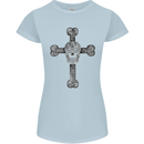 Day of the Dead Sugar Skull Cross Womens Petite Cut T-Shirt Light Blue