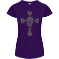 Day of the Dead Sugar Skull Cross Womens Petite Cut T-Shirt Purple