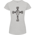 Day of the Dead Sugar Skull Cross Womens Petite Cut T-Shirt Sports Grey