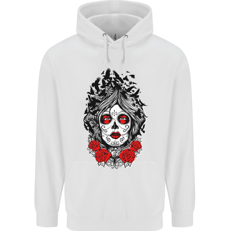 Day of the Dead Sugar Skull DOTD Mexico Mens Hoodie White
