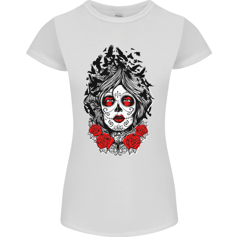 Day of the Dead Sugar Skull DOTD Mexico Womens Petite Cut T-Shirt White