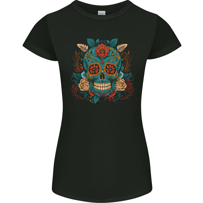 Day of the Dead Sugar Skull DOTD Womens Petite Cut T-Shirt Black
