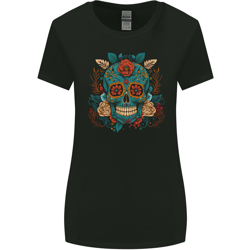 Day of the Dead Sugar Skull DOTD Womens Wider Cut T-Shirt Black