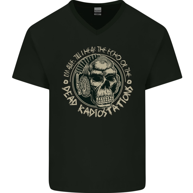 Dead Radio Stations Punk Music Rock Guitar Mens V-Neck Cotton T-Shirt Black