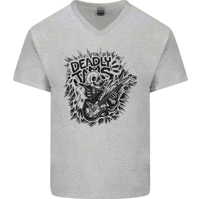 Deadly Tams Guitar Guitarist Rock Metal Punk Mens V-Neck Cotton T-Shirt Sports Grey