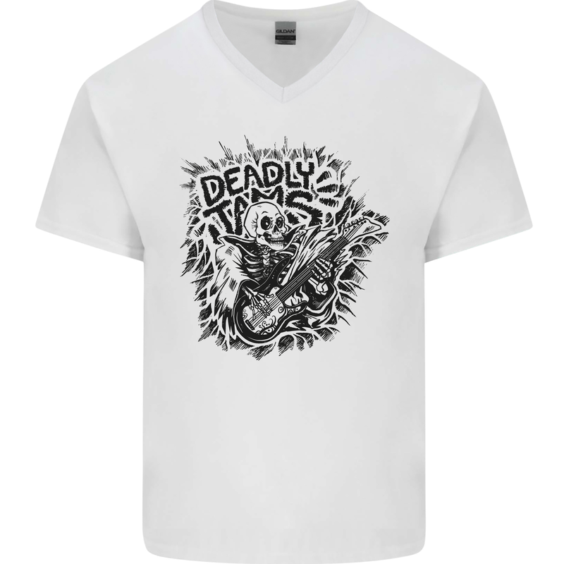 Deadly Tams Guitar Guitarist Rock Metal Punk Mens V-Neck Cotton T-Shirt White