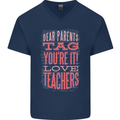 Dear Parents Funny Teacher Teaching Mens V-Neck Cotton T-Shirt Navy Blue