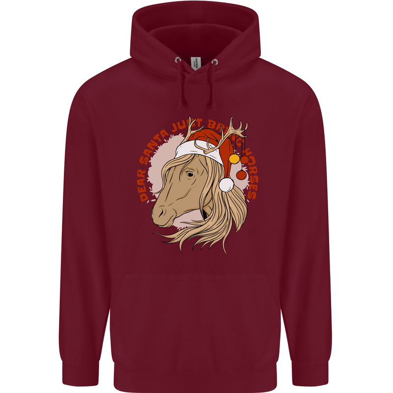 Dear Santa Funny Equestrian Horse Christmas Childrens Kids Hoodie Maroon