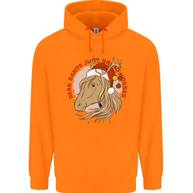 Dear Santa Funny Equestrian Horse Christmas Childrens Kids Hoodie Orange