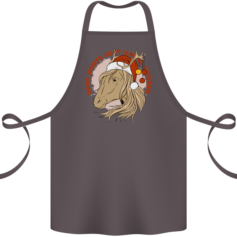 Dear Santa Funny Equestrian Horse Christmas Cotton Apron 100% Organic Dark Grey