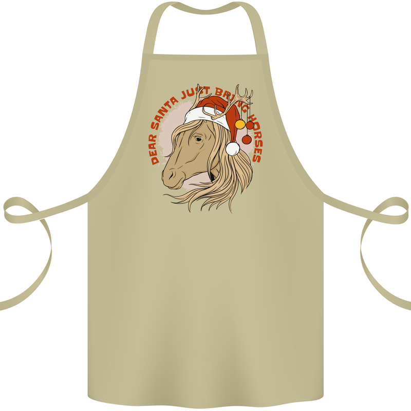 Dear Santa Funny Equestrian Horse Christmas Cotton Apron 100% Organic Khaki