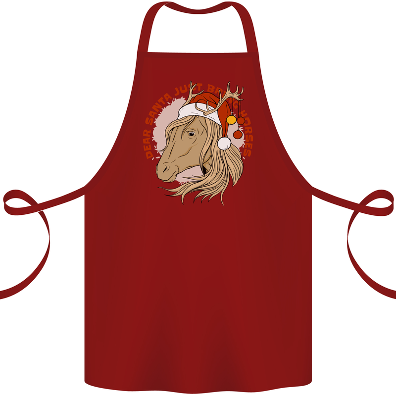 Dear Santa Funny Equestrian Horse Christmas Cotton Apron 100% Organic Maroon