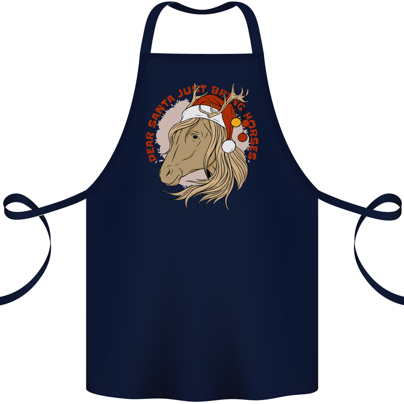 Dear Santa Funny Equestrian Horse Christmas Cotton Apron 100% Organic Navy Blue