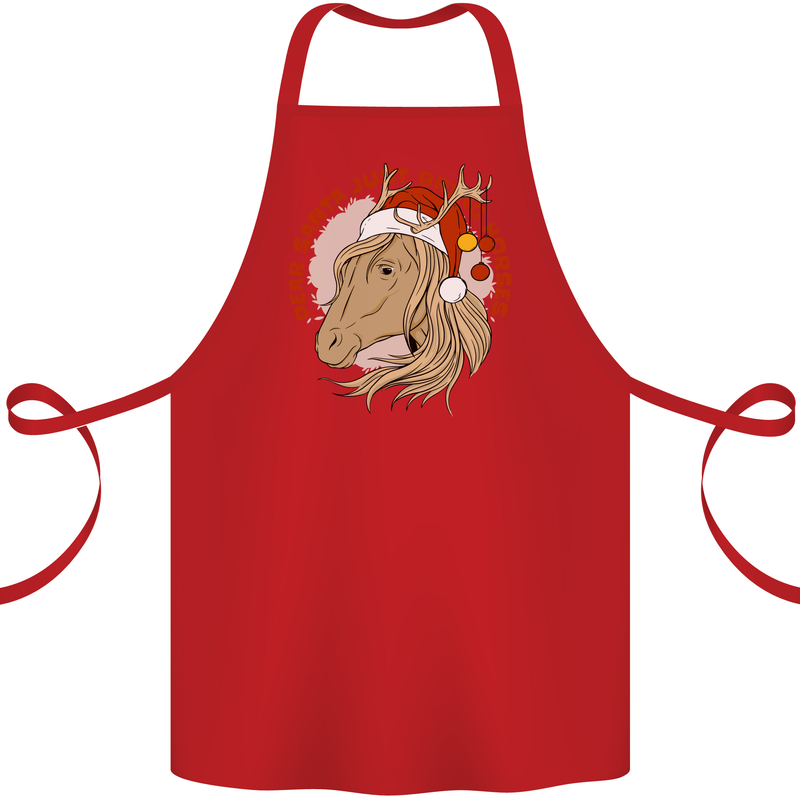 Dear Santa Funny Equestrian Horse Christmas Cotton Apron 100% Organic Red