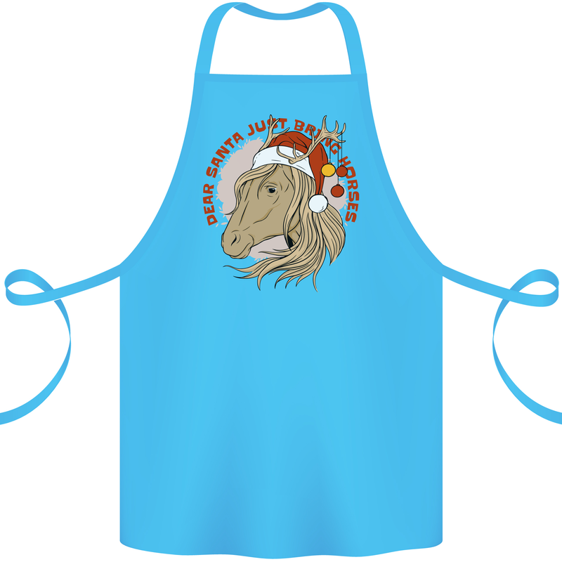 Dear Santa Funny Equestrian Horse Christmas Cotton Apron 100% Organic Turquoise