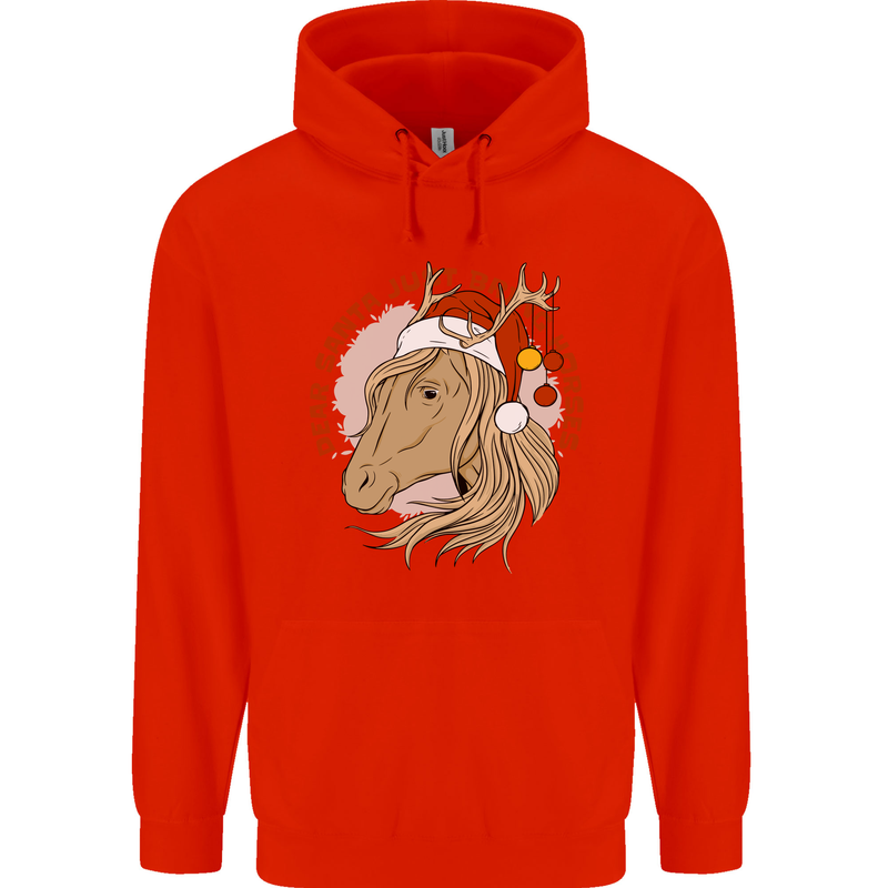 Dear Santa Funny Equestrian Horse Christmas Mens 80% Cotton Hoodie Bright Red