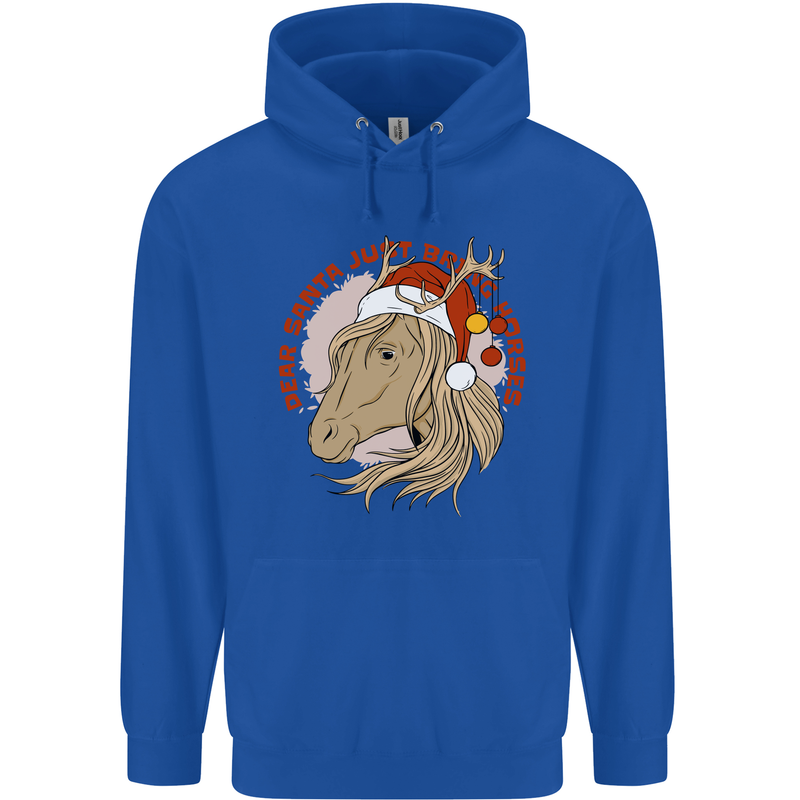 Dear Santa Funny Equestrian Horse Christmas Mens 80% Cotton Hoodie Royal Blue