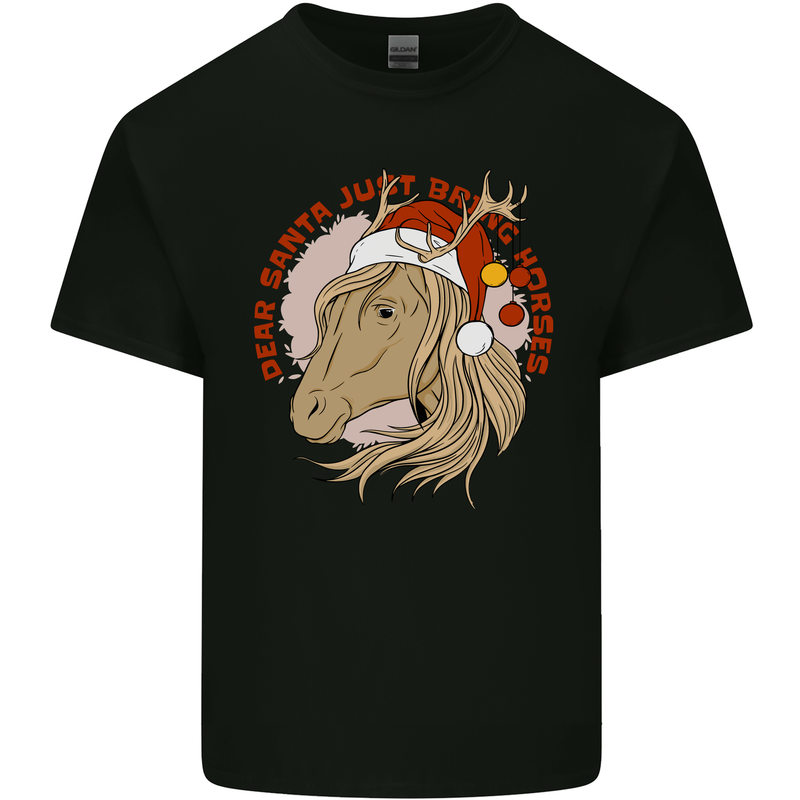 Dear Santa Funny Equestrian Horse Christmas Mens Cotton T-Shirt Tee Top Black