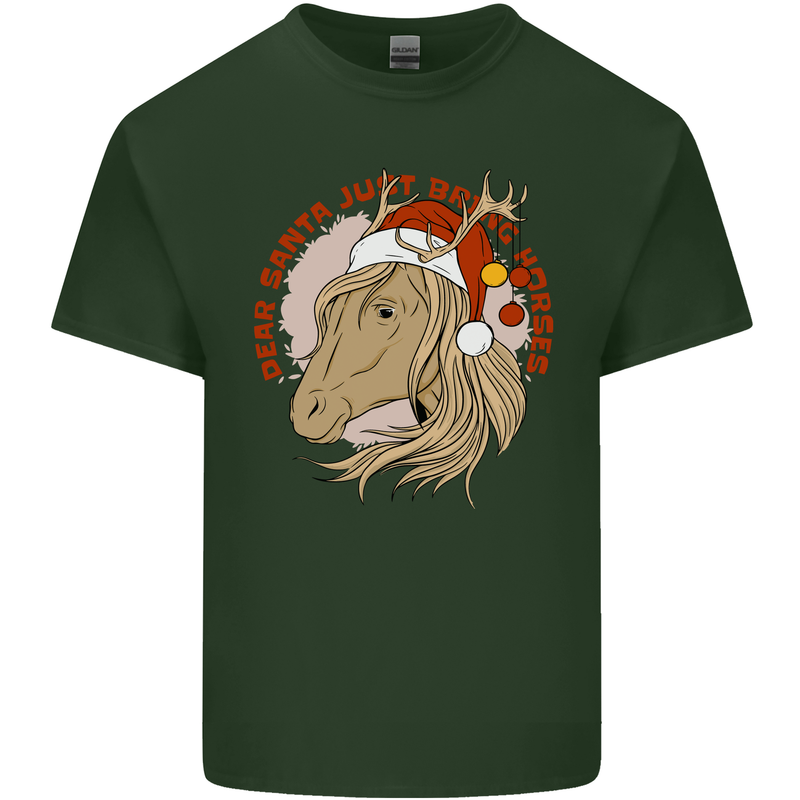 Dear Santa Funny Equestrian Horse Christmas Mens Cotton T-Shirt Tee Top Forest Green