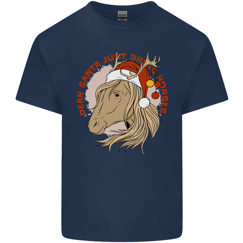 Dear Santa Funny Equestrian Horse Christmas Mens Cotton T-Shirt Tee Top Navy Blue