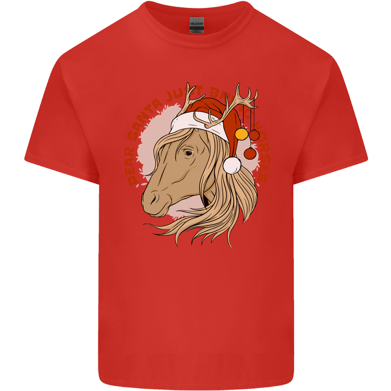 Dear Santa Funny Equestrian Horse Christmas Mens Cotton T-Shirt Tee Top Red