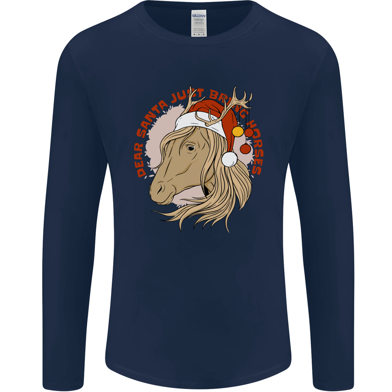 Dear Santa Funny Equestrian Horse Christmas Mens Long Sleeve T-Shirt Navy Blue