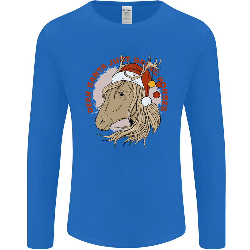 Dear Santa Funny Equestrian Horse Christmas Mens Long Sleeve T-Shirt Royal Blue