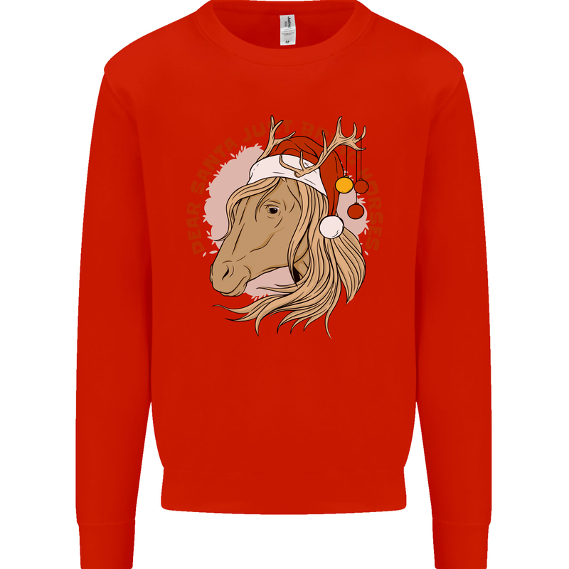 Dear Santa Funny Equestrian Horse Christmas Mens Sweatshirt Jumper Bright Red