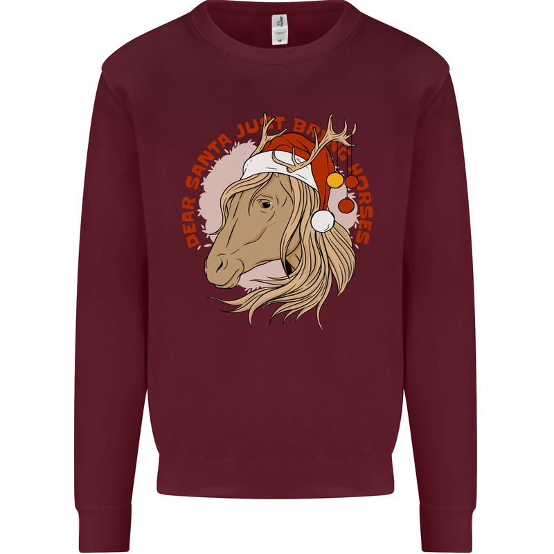 Dear Santa Funny Equestrian Horse Christmas Mens Sweatshirt Jumper Maroon