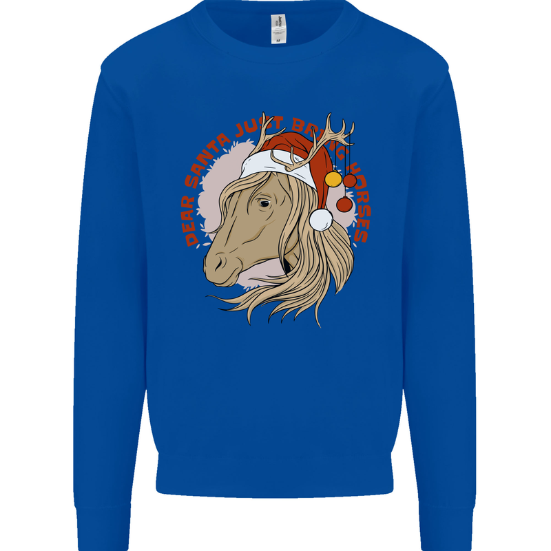 Dear Santa Funny Equestrian Horse Christmas Mens Sweatshirt Jumper Royal Blue