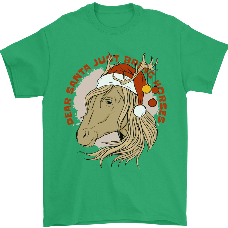 Dear Santa Funny Equestrian Horse Christmas Mens T-Shirt 100% Cotton Irish Green
