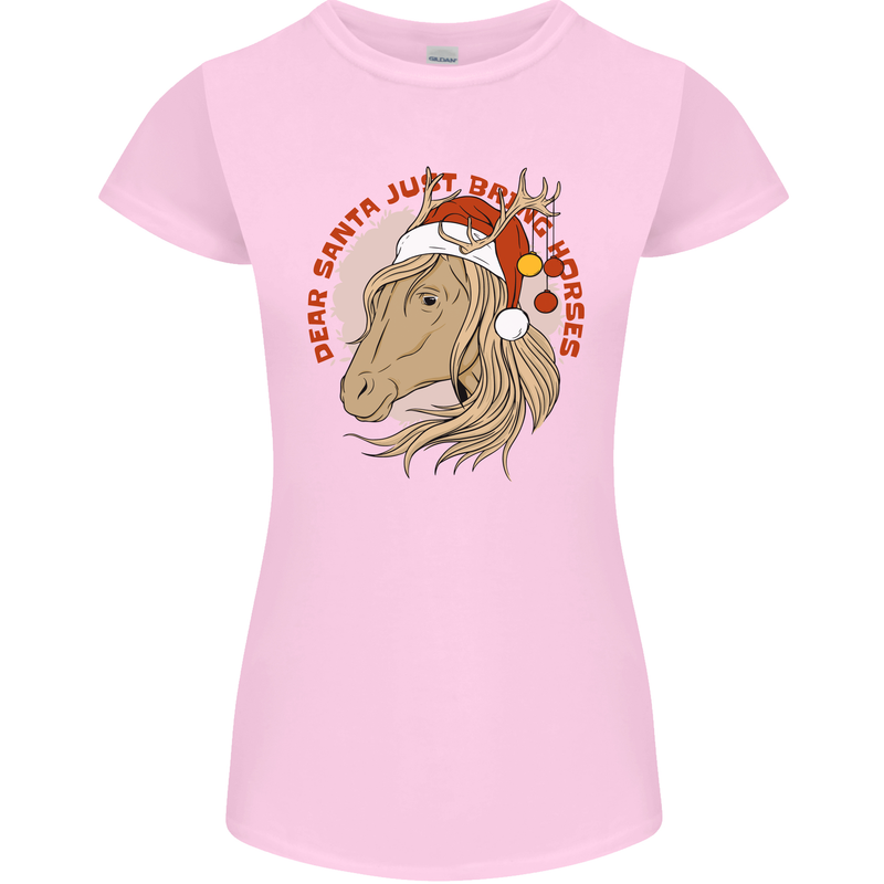 Dear Santa Funny Equestrian Horse Christmas Womens Petite Cut T-Shirt Light Pink