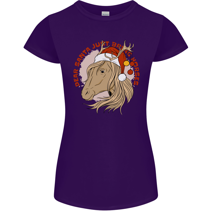 Dear Santa Funny Equestrian Horse Christmas Womens Petite Cut T-Shirt Purple