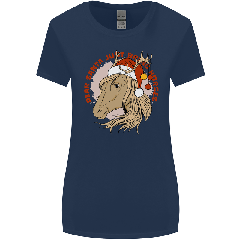 Dear Santa Funny Equestrian Horse Christmas Womens Wider Cut T-Shirt Navy Blue