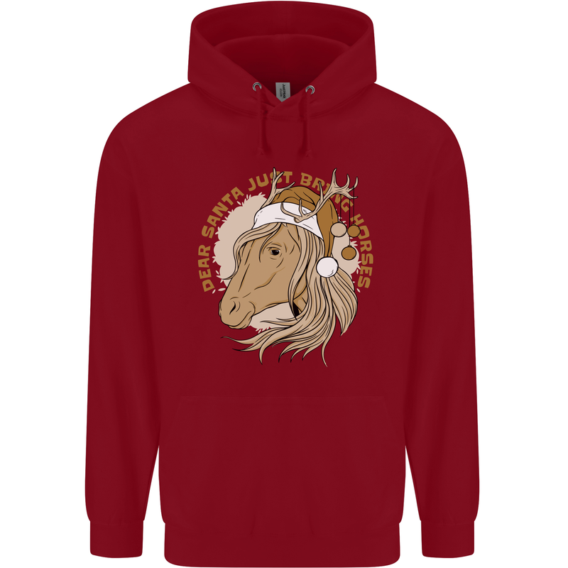Dear Santa Funny Horse Equestrian Christmas Childrens Kids Hoodie Red