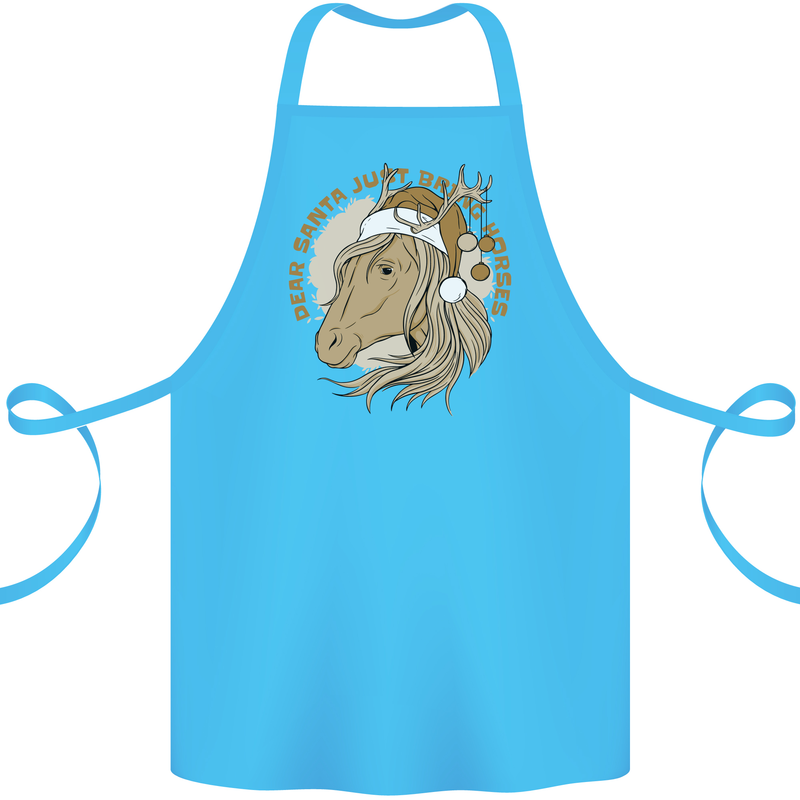 Dear Santa Funny Horse Equestrian Christmas Cotton Apron 100% Organic Turquoise