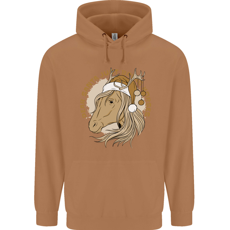 Dear Santa Funny Horse Equestrian Christmas Mens 80% Cotton Hoodie Caramel Latte