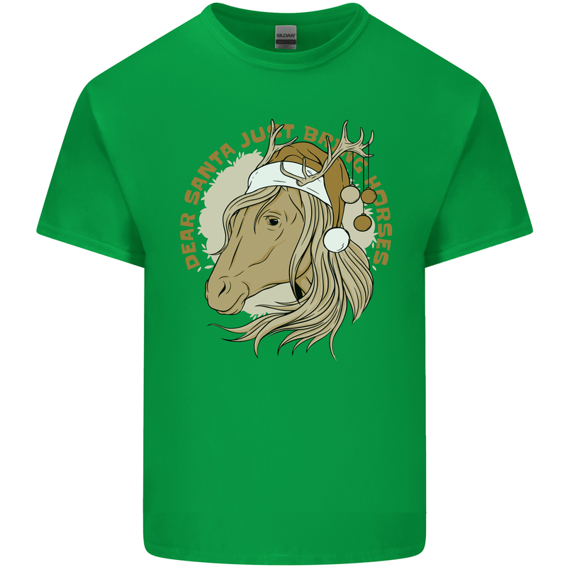 Dear Santa Funny Horse Equestrian Christmas Mens Cotton T-Shirt Tee Top Irish Green