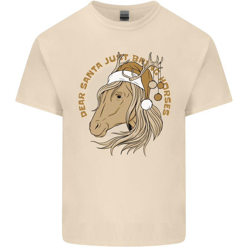 Dear Santa Funny Horse Equestrian Christmas Mens Cotton T-Shirt Tee Top Natural