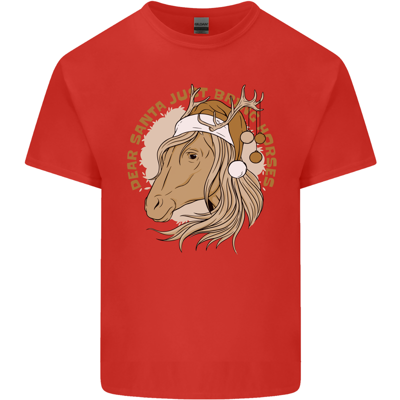 Dear Santa Funny Horse Equestrian Christmas Mens Cotton T-Shirt Tee Top Red