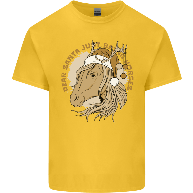 Dear Santa Funny Horse Equestrian Christmas Mens Cotton T-Shirt Tee Top Yellow